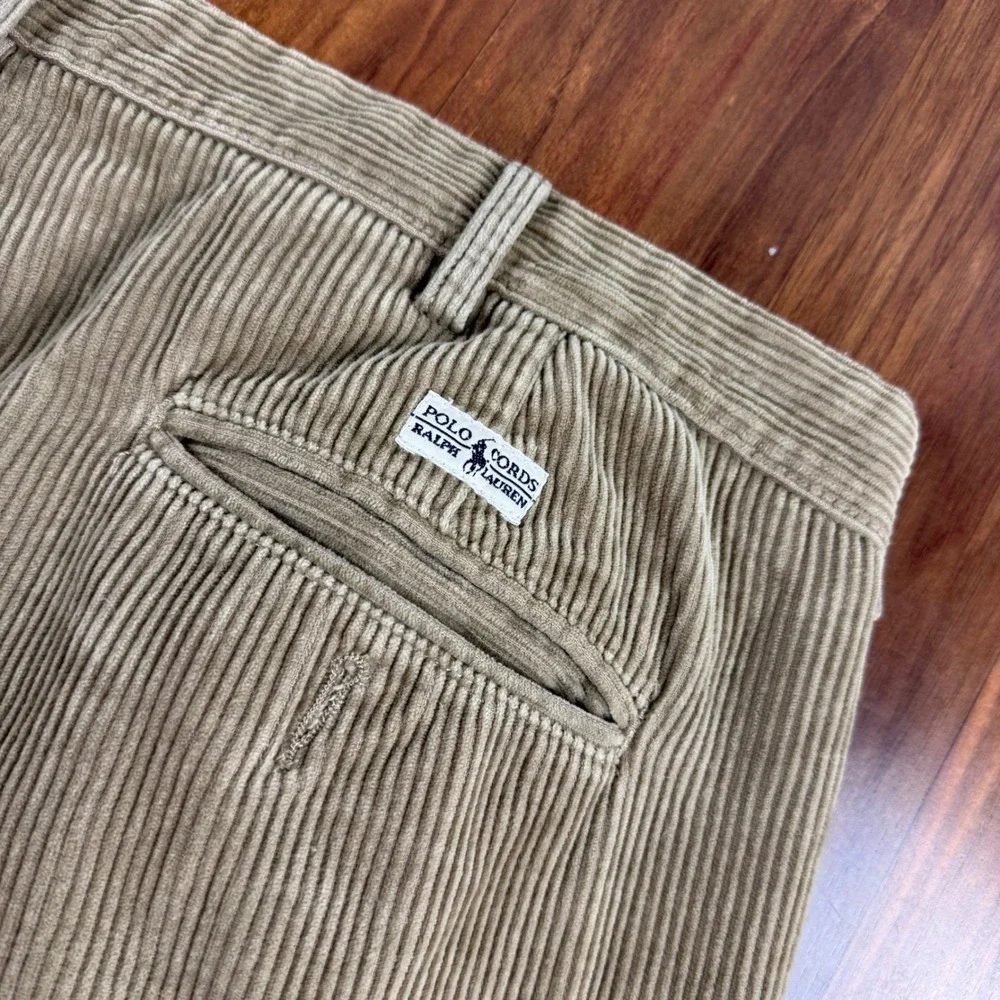 Polo Ralph Lauren Andrew Pant Baggy Wide Leg Corduroy Tan Khaki 40x32 Mens
